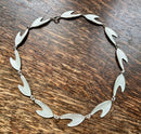 Modern Mid Century Danish KA Rasmussen Sterling Silver Gilt Snowdrop White Enamel Necklace