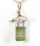 Vintage Silver & Tourmaline Designer Dolphin Pendant & Chain