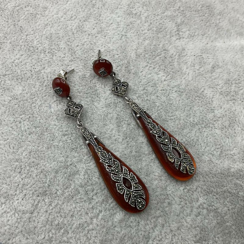 Art Deco style silver and cornelian earrings