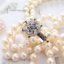 Quality Cultured Pearl 3 Row Choker with Sapphire & Diamond Clasp