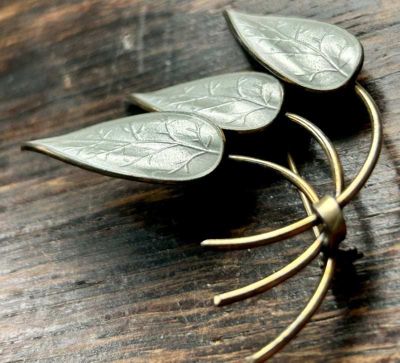 Modern Mid Century Norwegian Ivar T Holmsen Sterling Silver Snowdrop White Enamel Brooch