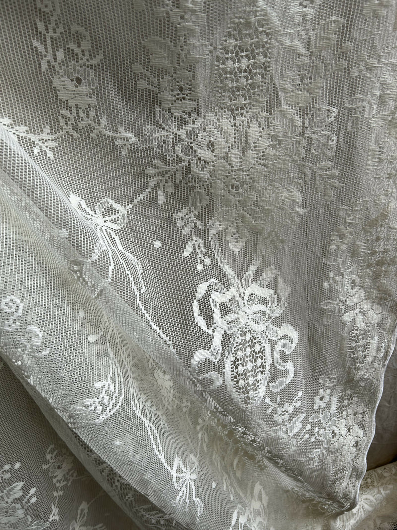 Stunning Laura Ashley period design white cotton Curtain Panel 52”/83” custom made