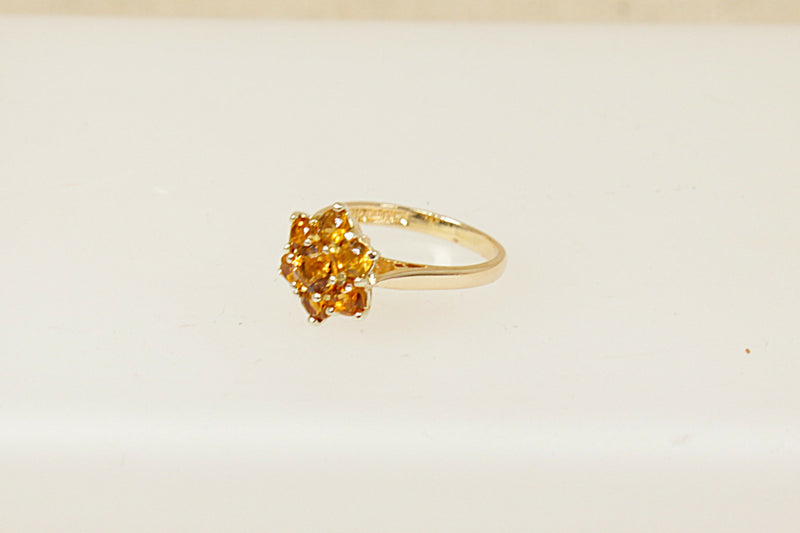 9ct Gold Honey Citrine Cluster Flower Ring