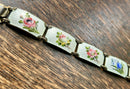 Modern Mid Century Theodore Olsen Eftf Sterling Silver Gilt Flower Guilloch Enamel Panel Bracelet