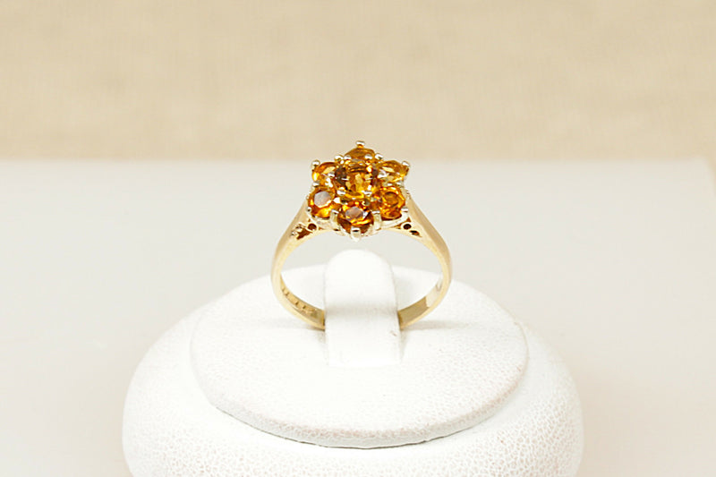 9ct Gold Honey Citrine Cluster Flower Ring