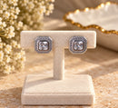 925 Sterling Silver Square-Cut Cubic Zirconia Halo Stud Earrings