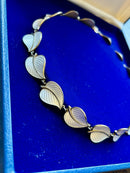 Modern Mid Century 1950s Scandinavian Hans Myher Sterling Silver Gilt Snowdrop White Leaf Necklace