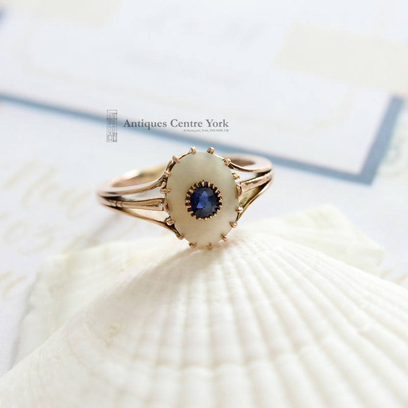 Victorian 9ct Mother of Pearl & Sapphire Ring