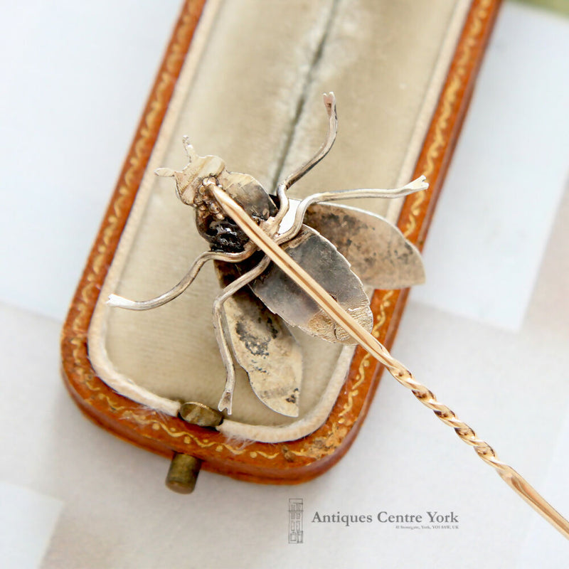 Rare Victorian Gold & Silver Fly Stick Pin