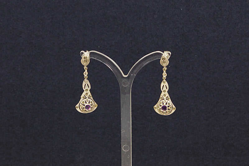 Silver Amethyst & Marcasite Art Deco Style Earrings