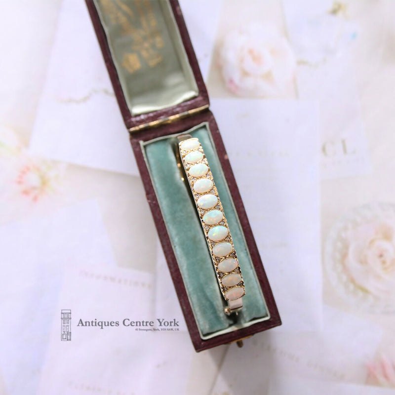 Vintage 9ct Opal & Diamond Bangle
