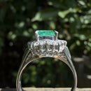 Vintage Platinum Colombian Emerald and Diamond Cluster Ring, Platinum 900, Emerald 1.11ct