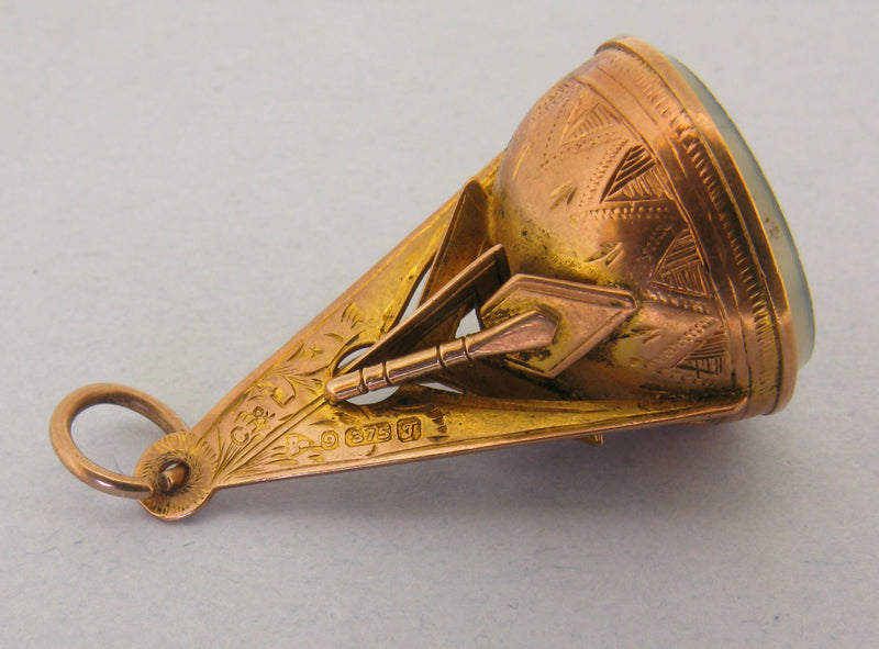 Antique Masonic Carved Chalcedony 9ct Gold Seal Fob Chester 1919