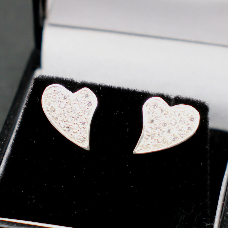 Jake: CZ set silver heart stud earrings