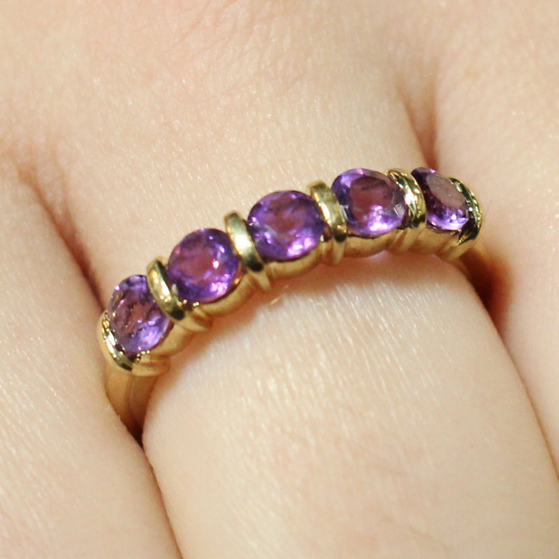9ct gold five stone amethyst ring
