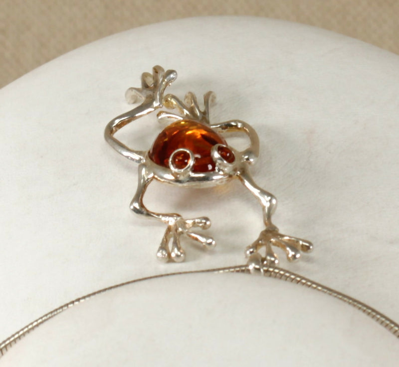 Silver and Amber Frog Pendant & Chain