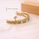 Vintage 9ct Turquoise & Cultured Pearl Crescent Brooch