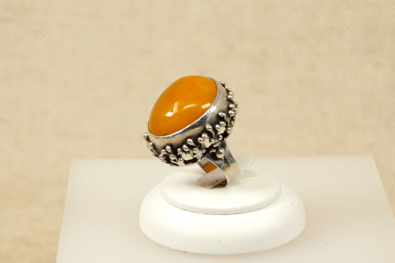 Silver & Butterscotch Amber Designer Ring