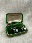 Vintage 925 Silver Cultured Pearl Bow Drop Earrings