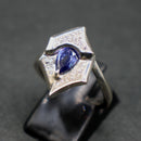 Jake: Pear shaped tanzanite colour cz, silver ring