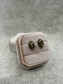 925 Silver Green Amber Oval Stud Earrings