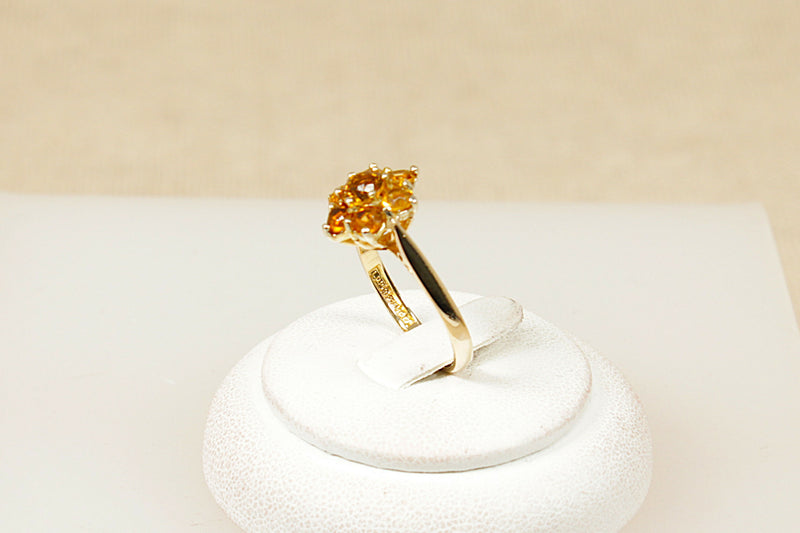 9ct Gold Honey Citrine Cluster Flower Ring