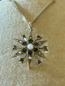 Victorian c1880 9ct Gold Burmese Sapphire & Seed Pearl 12 Point Star 6.5g Pendant
