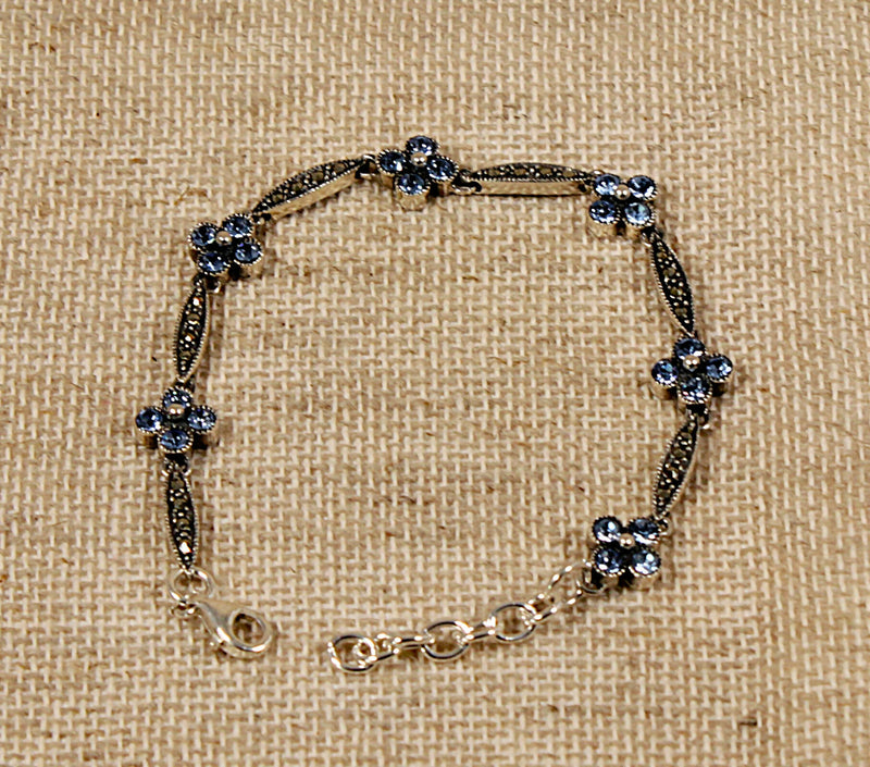 Silver Marcasite & Blue Stone Bracelet