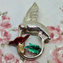 Vintage-Style Enamelled Hummingbird & Trumpet Flower Brooch