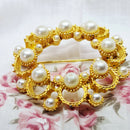 Vintage Gold Tone & Faux Pearl Brooch