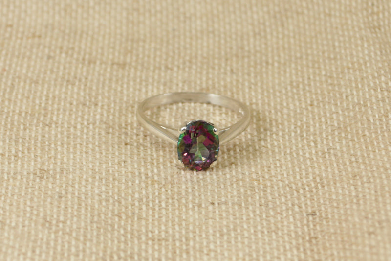 Silver & Mystic Topaz Solitaire Ring