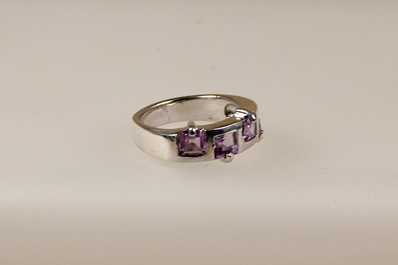 Silver and Amethyst Geometric Ring