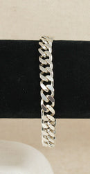 Silver Flat Curb Link Bracelet with Lobster Clasp
