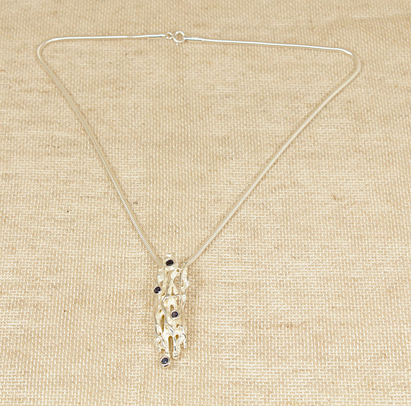 Silver & Sapphire ‘Brutalist’ Style Pendant & Chain