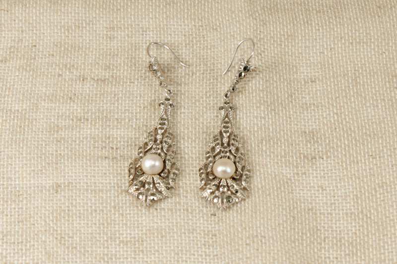 Silver Marcasite & Cultured Pearl Earrings
