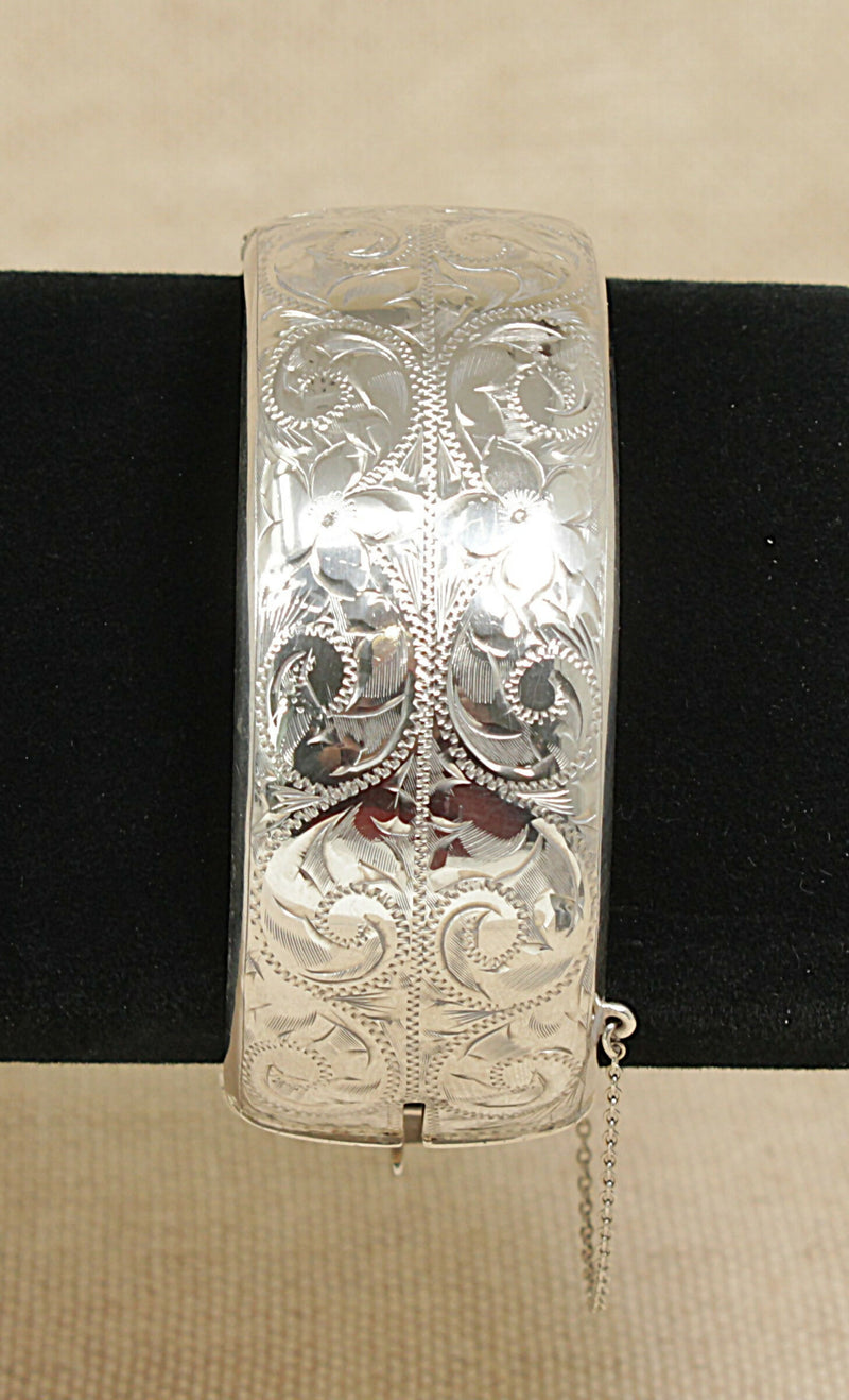 Vintage Silver Hinged Cuff Bangle 1959