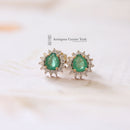 9ct Emerald & Diamond Cluster Earrings