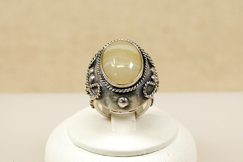 Silver & Banded Agate Designer Ring