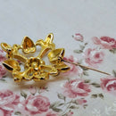 Vintage Monet Gold-Tone Openwork Floral Heart Brooch with Faux Pearls & Rhinestone