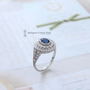 18ct White Gold Sapphire & 2 Row Diamond Cluster Ring