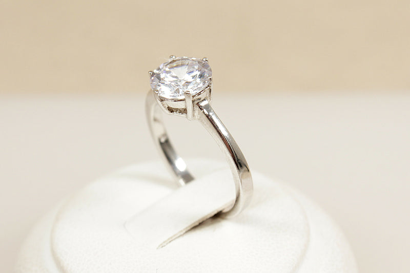 Silver and Clear Crystal Solitaire Ring