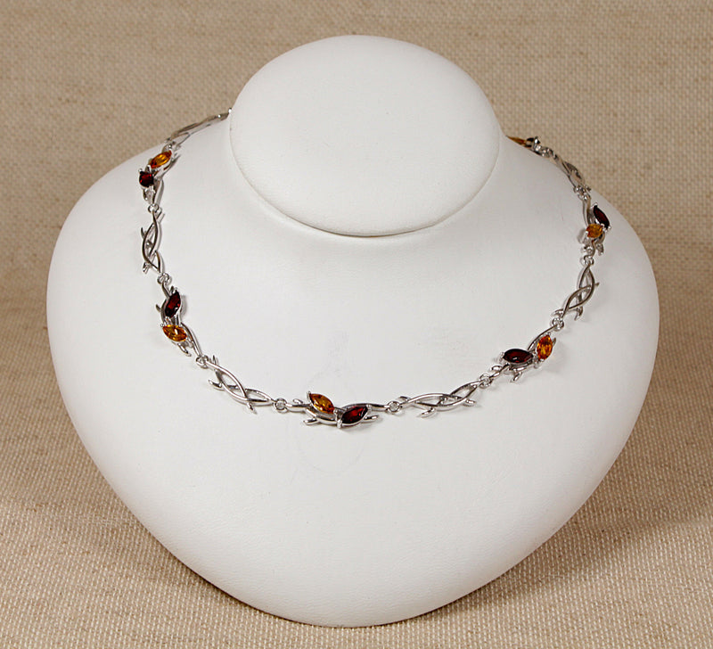 Silver Garnet and Citrine Necklace