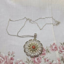Filigree Silver & Coral Pendant on 17" Silver Chain