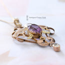 Art Nouveau 9ct Amethyst, Pearl & Diamond Pendant