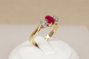 Stunning & Classic 18ct Gold Ruby & Diamond Trilogy Ring – Birmingham 2000