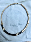 Vintage Christian Dior Black Enamel/Rhinestone Gold Plated Necklace with CD Jewellery Pouch