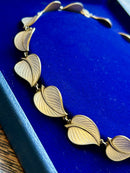 Modern Mid Century 1950s Scandinavian Hans Myher Sterling Silver Gilt Snowdrop White Leaf Necklace