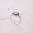 Art Deco Style 18ct White Gold Sapphire & Diamond Ring 0.66ct