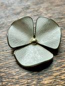 Modern Mid Century Norwegian Ivar T Holmsen Sterling Silver White Enamel Pansy Brooch