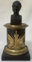 General Maximilien Sébastien Foy, Bronze Bust Inkwell with Gilded Triumphal Regalia & Caduceus of Hermes.